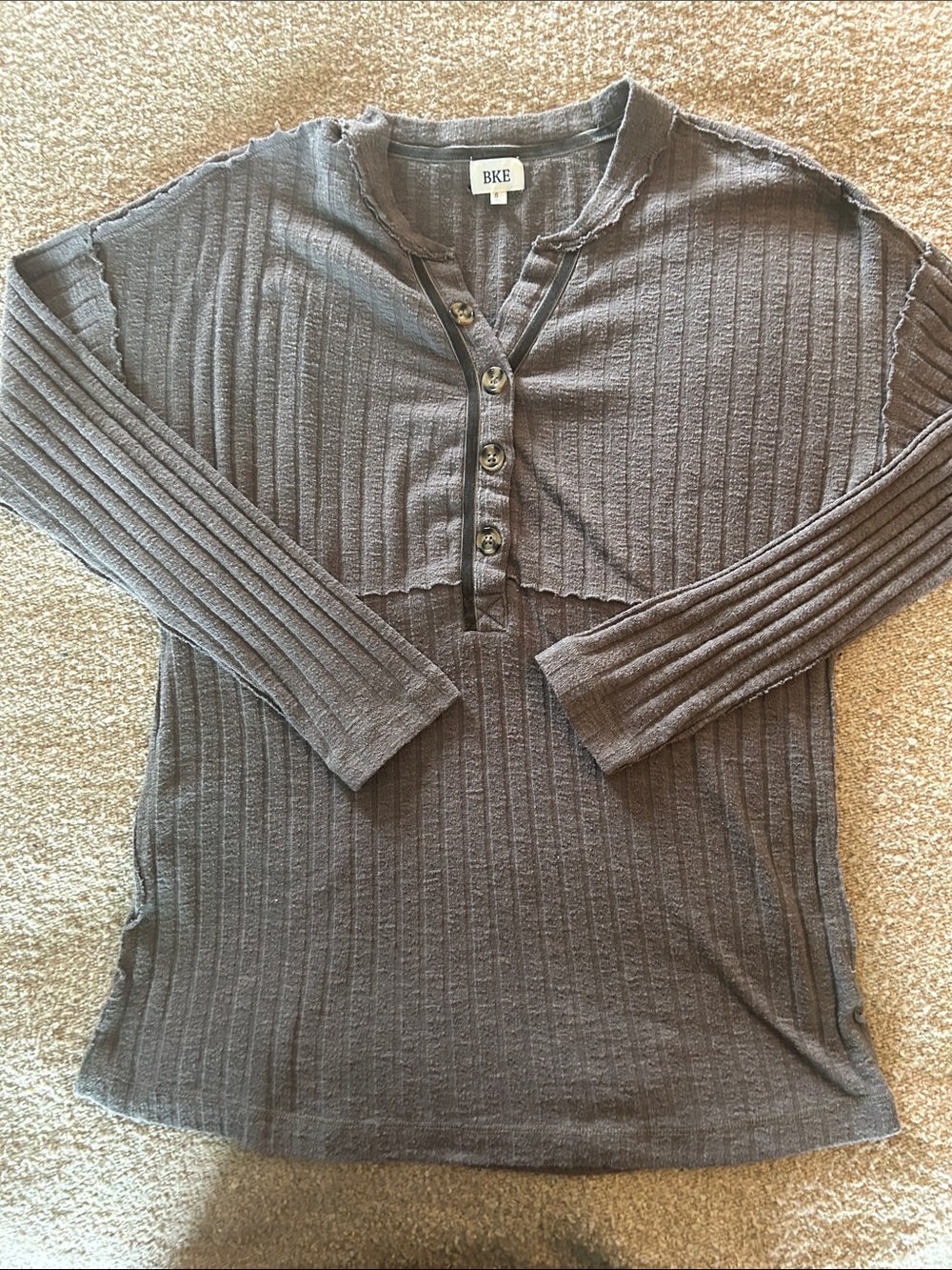BKE Women’s Ribbed Long-Sleeve Henley Shirt - Gray